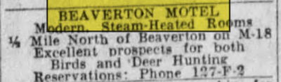 Beaverton Motel - Oct 1952 Ad